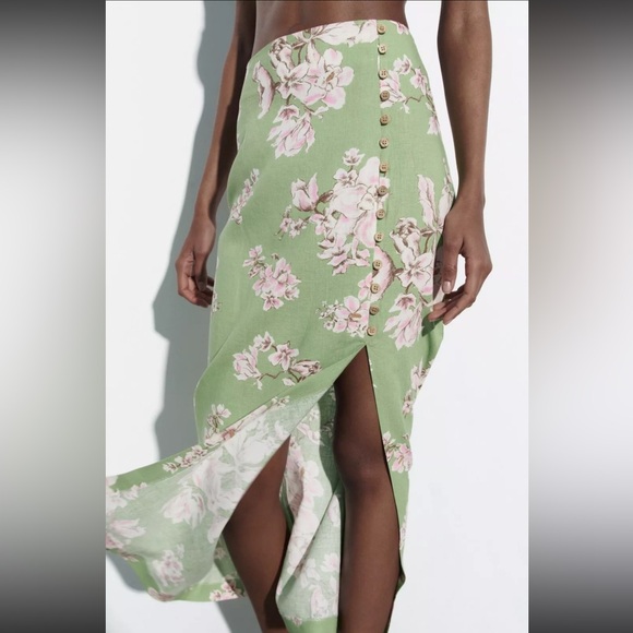 1 day sale! $15! NWT Zara Linen Blend Skirt Green Floral Size Small  3271/781 - Picture 5 of 15